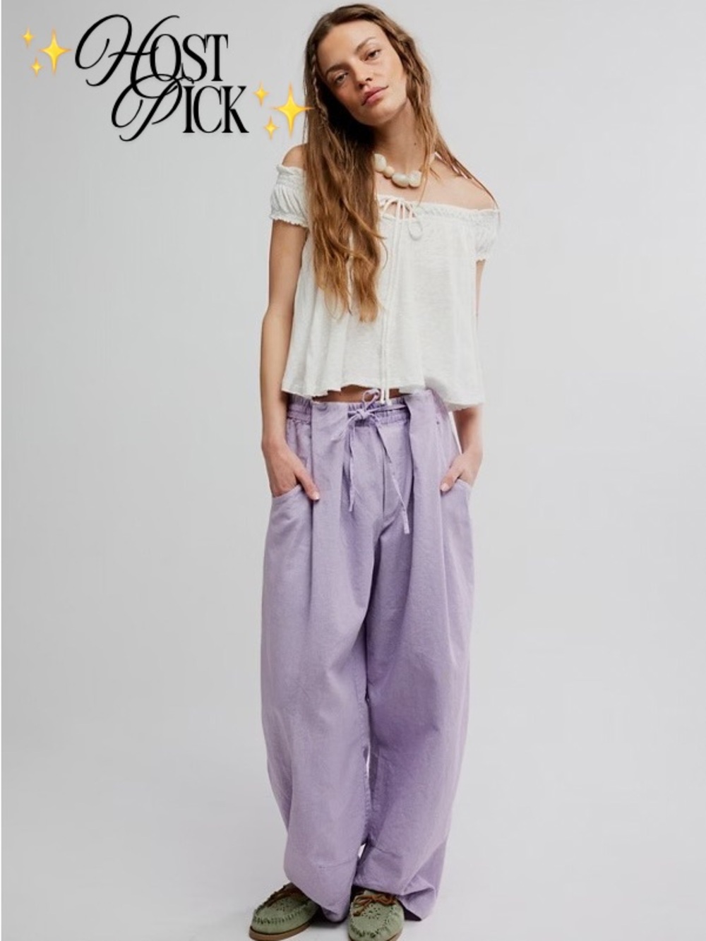 NWT Free People Chambers Laid Back Pull On Pants in Orchid Hush Lilac Purple